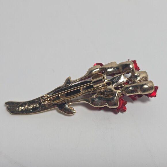 Vintage Avon David Mons (DM 97) Dozen Red Roses Bouquet Brooch Pin Gold Tone - Picture 5 of 6